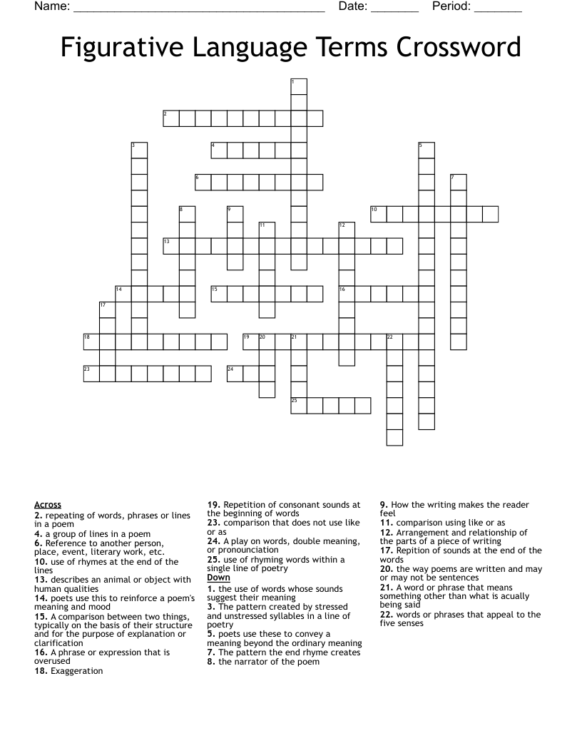 Figurative Language Terms Crossword WordMint
