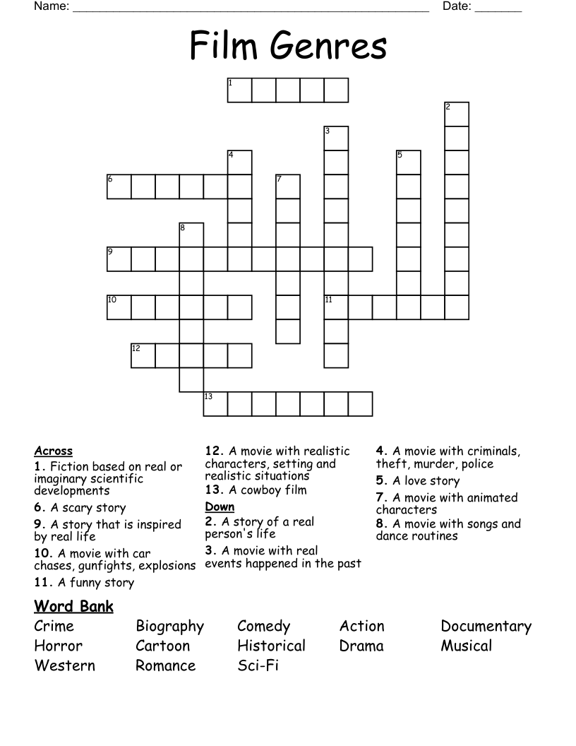 Film Genres Crossword WordMint