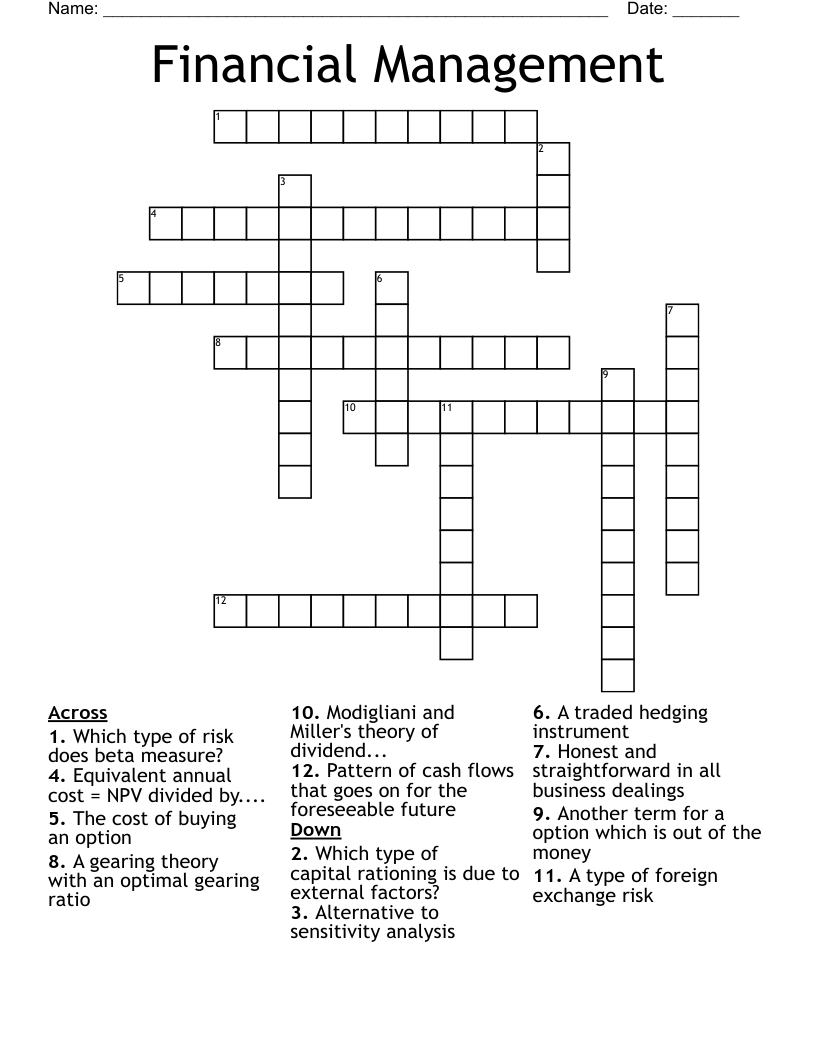 Financial Management Crossword WordMint