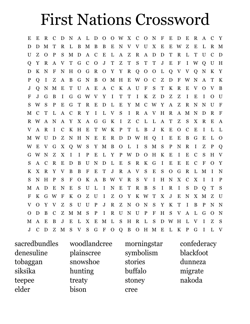 First Nations Crossword Word Search WordMint