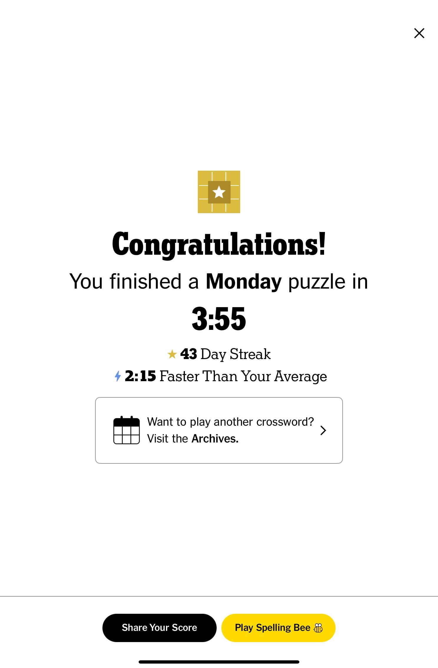 First Time Under 4 00 R crossword