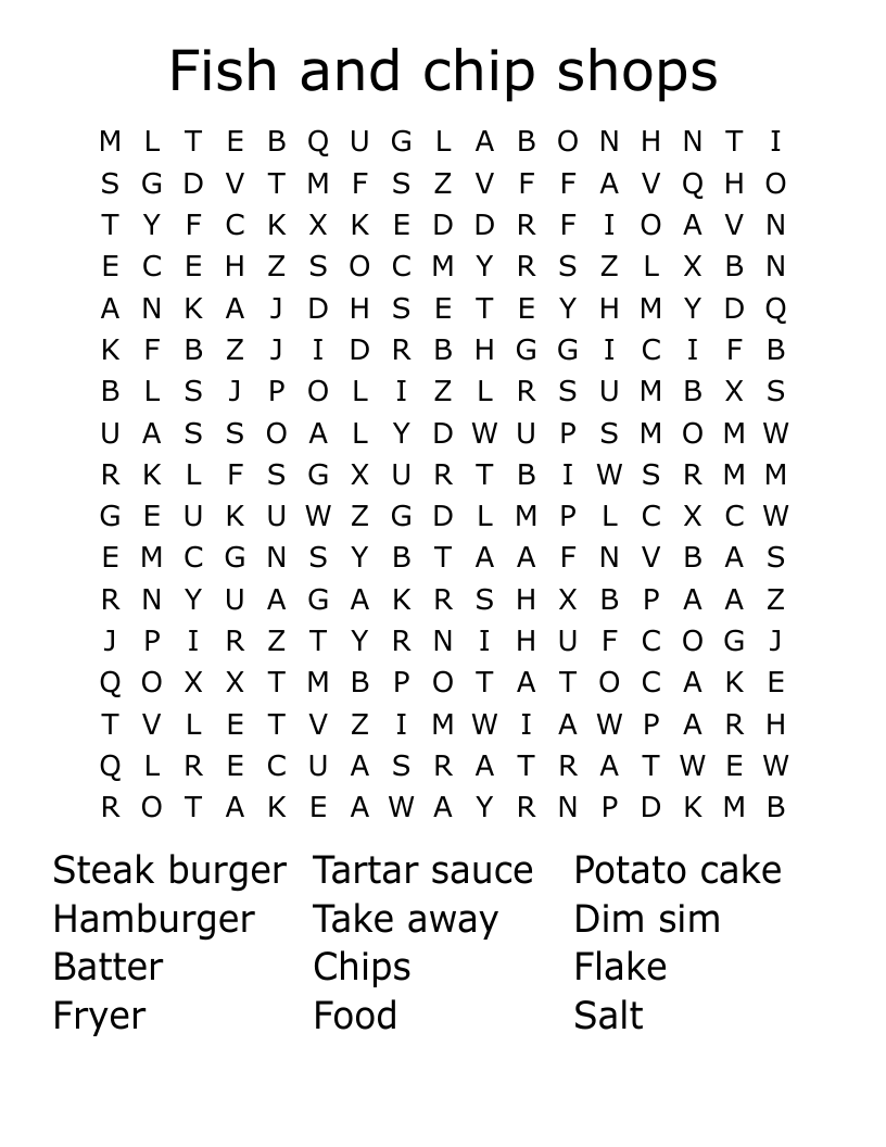 Fish And Chip Shops Word Search WordMint