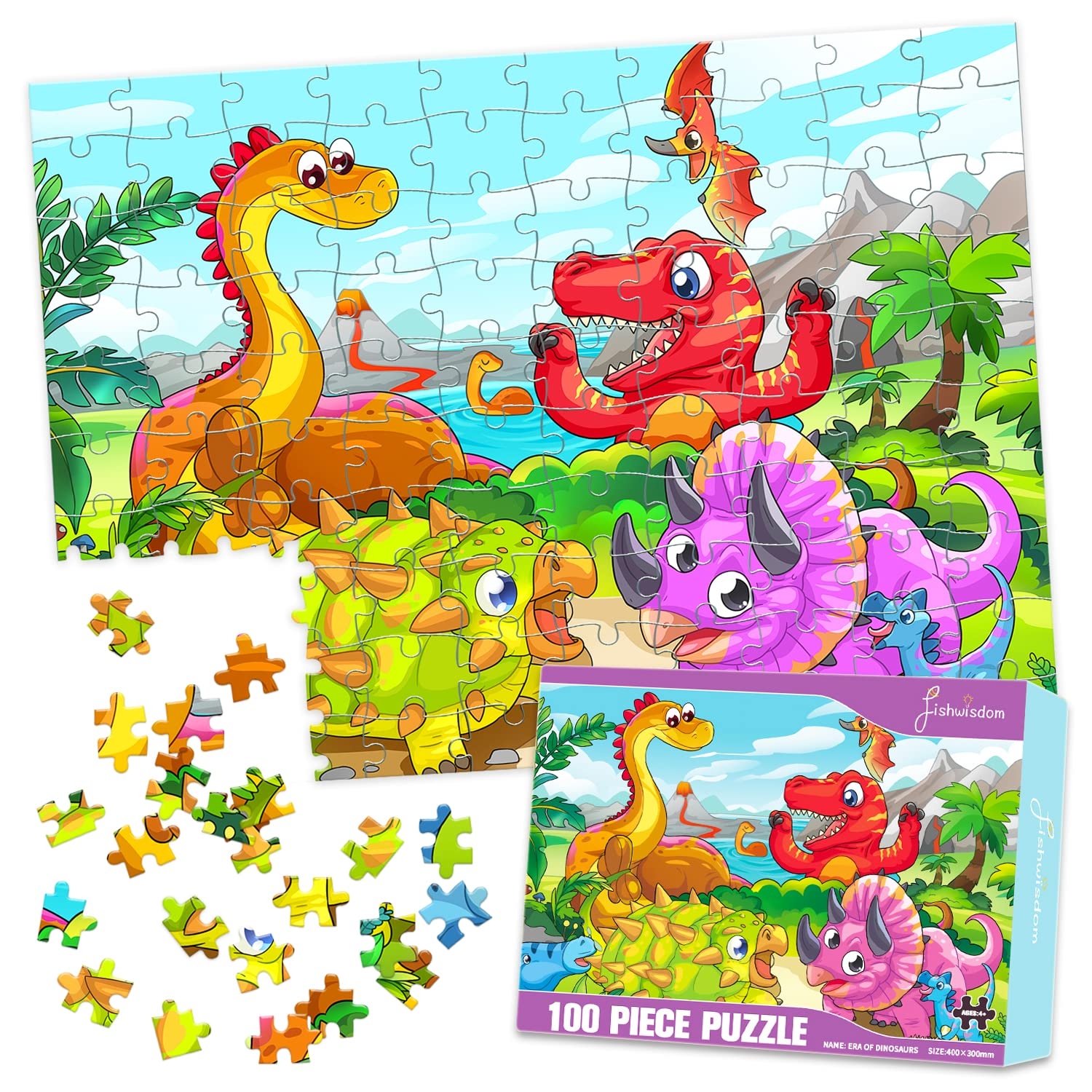 Fishwisdom 100 Piece Jigsaw Puzzle For Kids For Children Dinosaurs World 4 8 Years Amazon au Toys Games