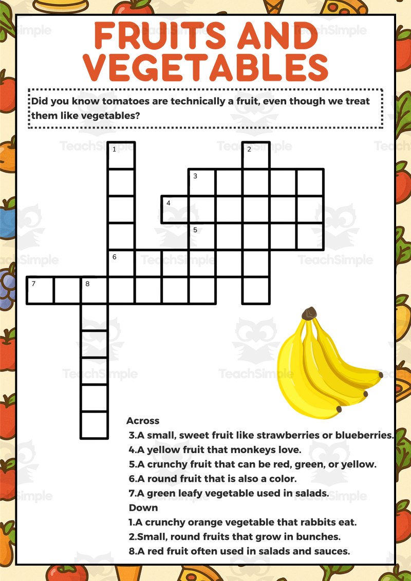 Food Crossword 1 Page Sample PDF By Teach Simple