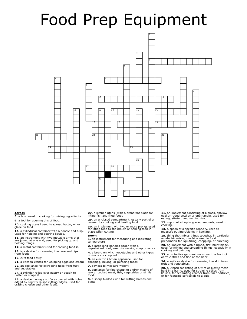Food Prep Equipment Crossword WordMint