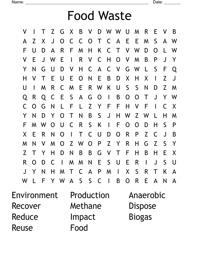 Food Waste Word Search WordMint