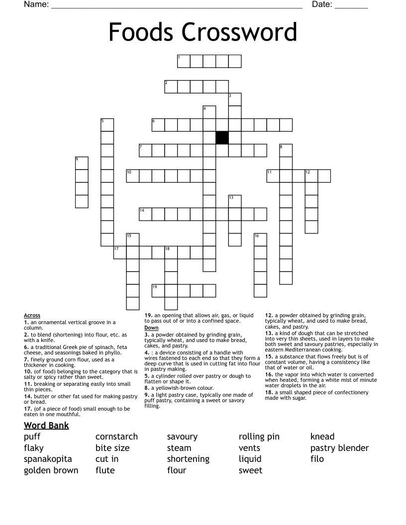 Foods Crossword WordMint Foods Crossword WordMint