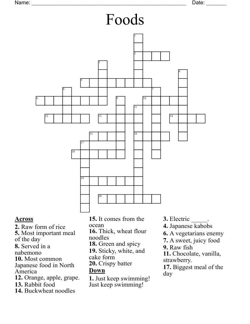 Foods Crossword WordMint
