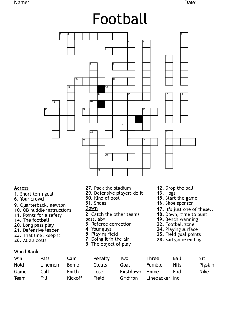 Football Crossword WordMint