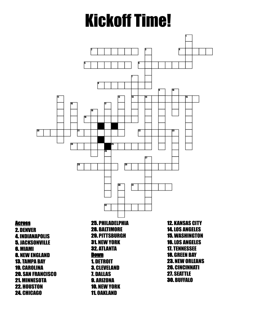 Football Teams Crossword WordMint