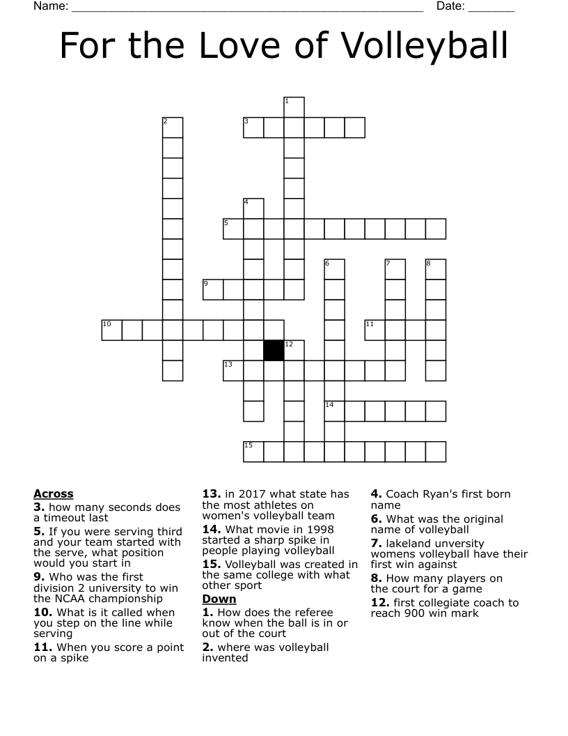 For The Love Of Volleyball Crossword WordMint