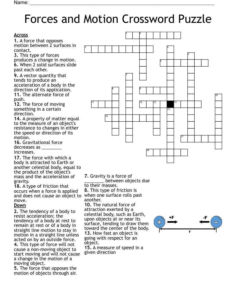 Force And Motion Crossword WordMint