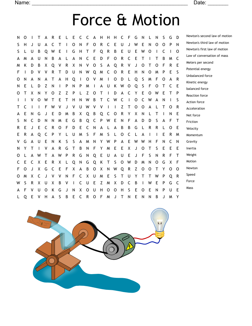Force Motion Word Search WordMint