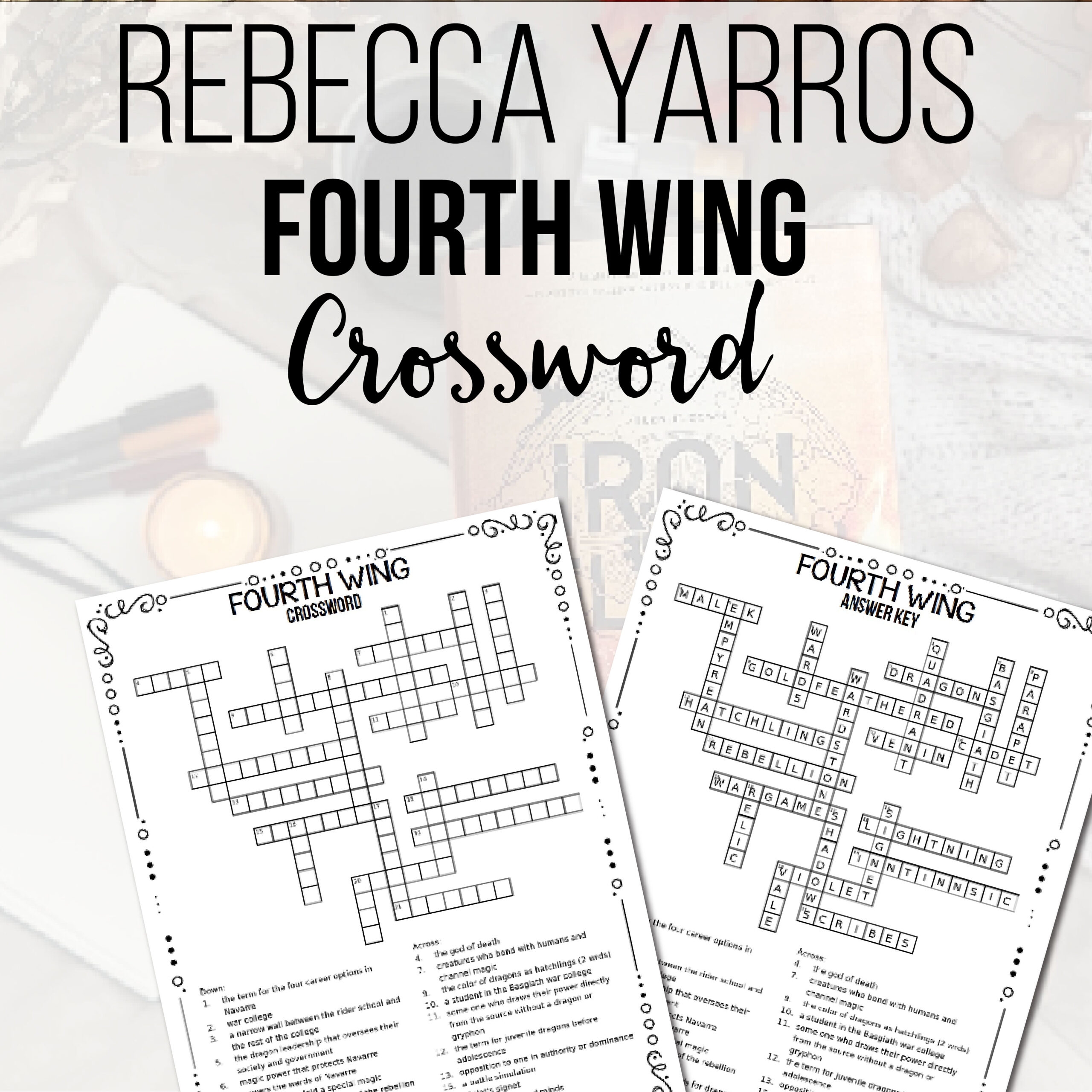 Fourth Wing Crossword Puzzle Bookish Printables