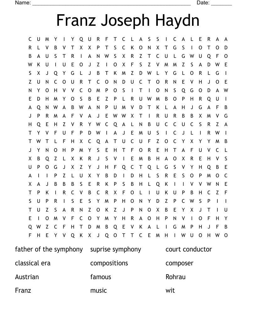 Franz Joseph Haydn Word Search WordMint