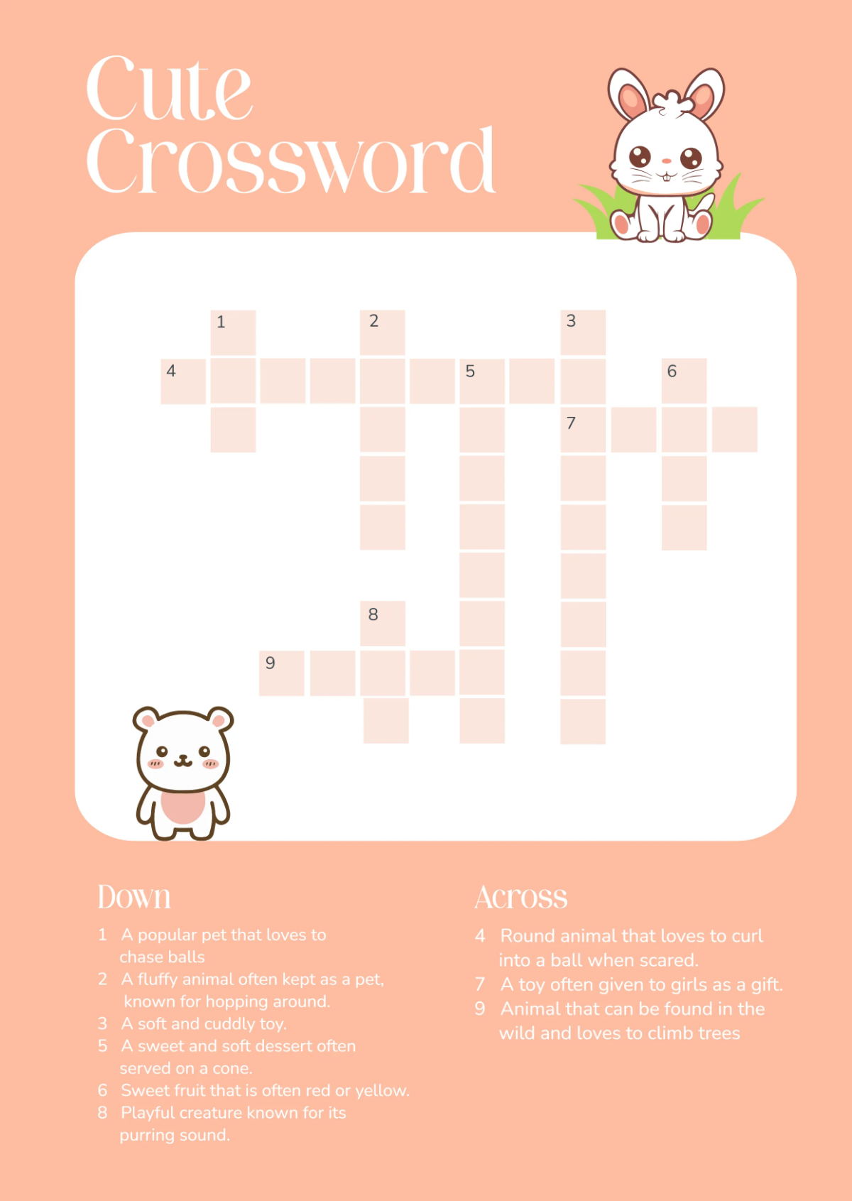 Free Cute Crossword Template To Edit Online