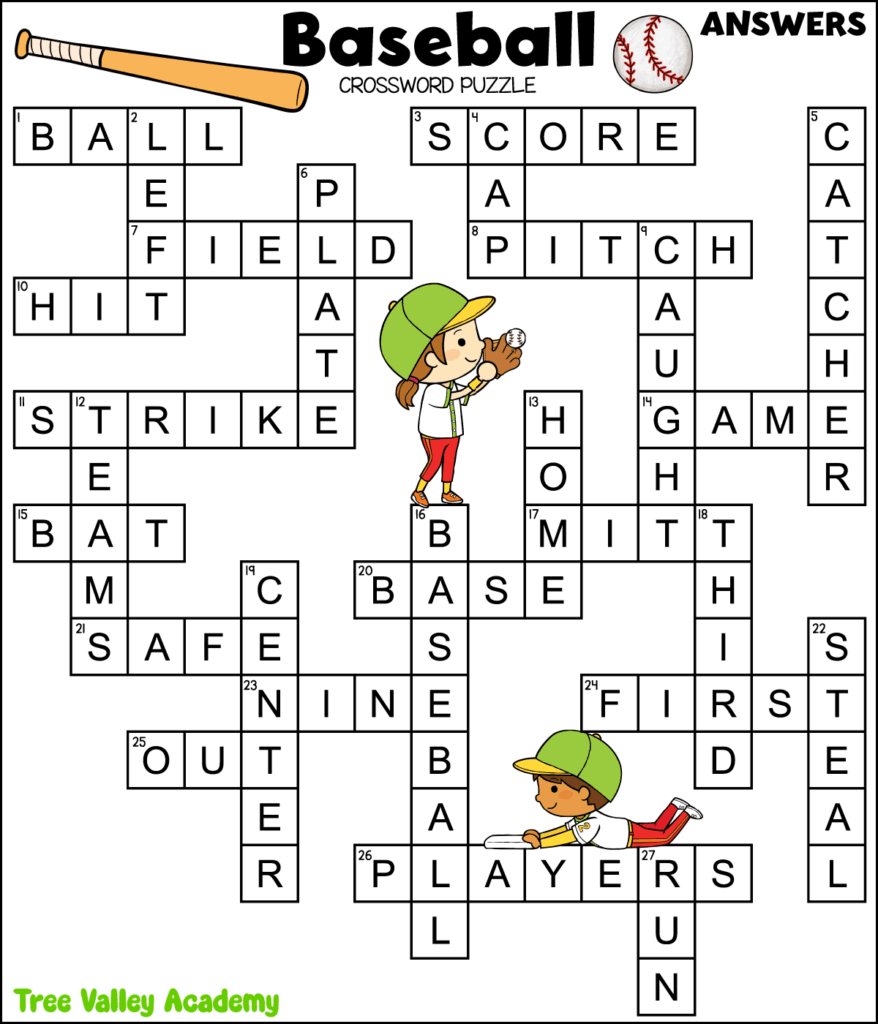 Free Printable Baseball Crossword Puzzle For Kids Grades 3 6 
