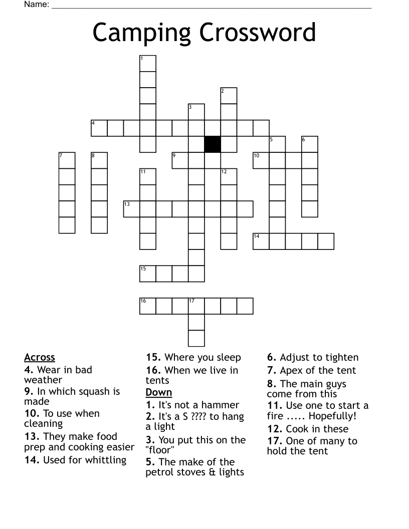 Free Printable Camping Crossword