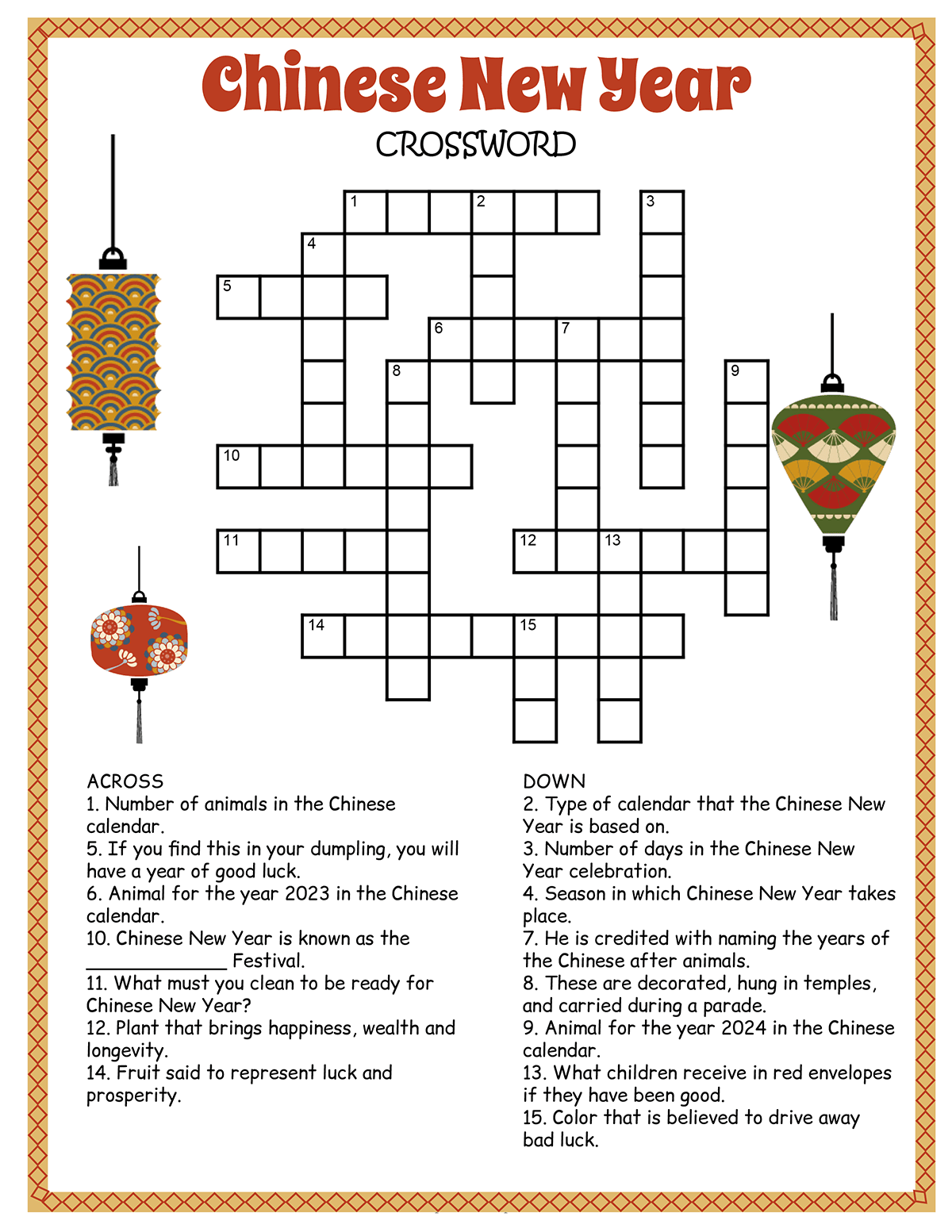 Free Printable Chinese New Year Crossword