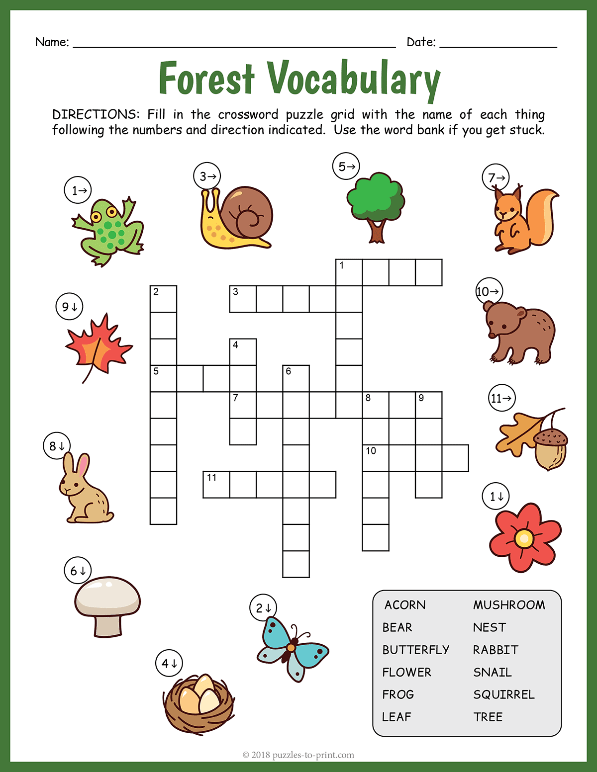 Free Printable Forest Vocabulary Crossword