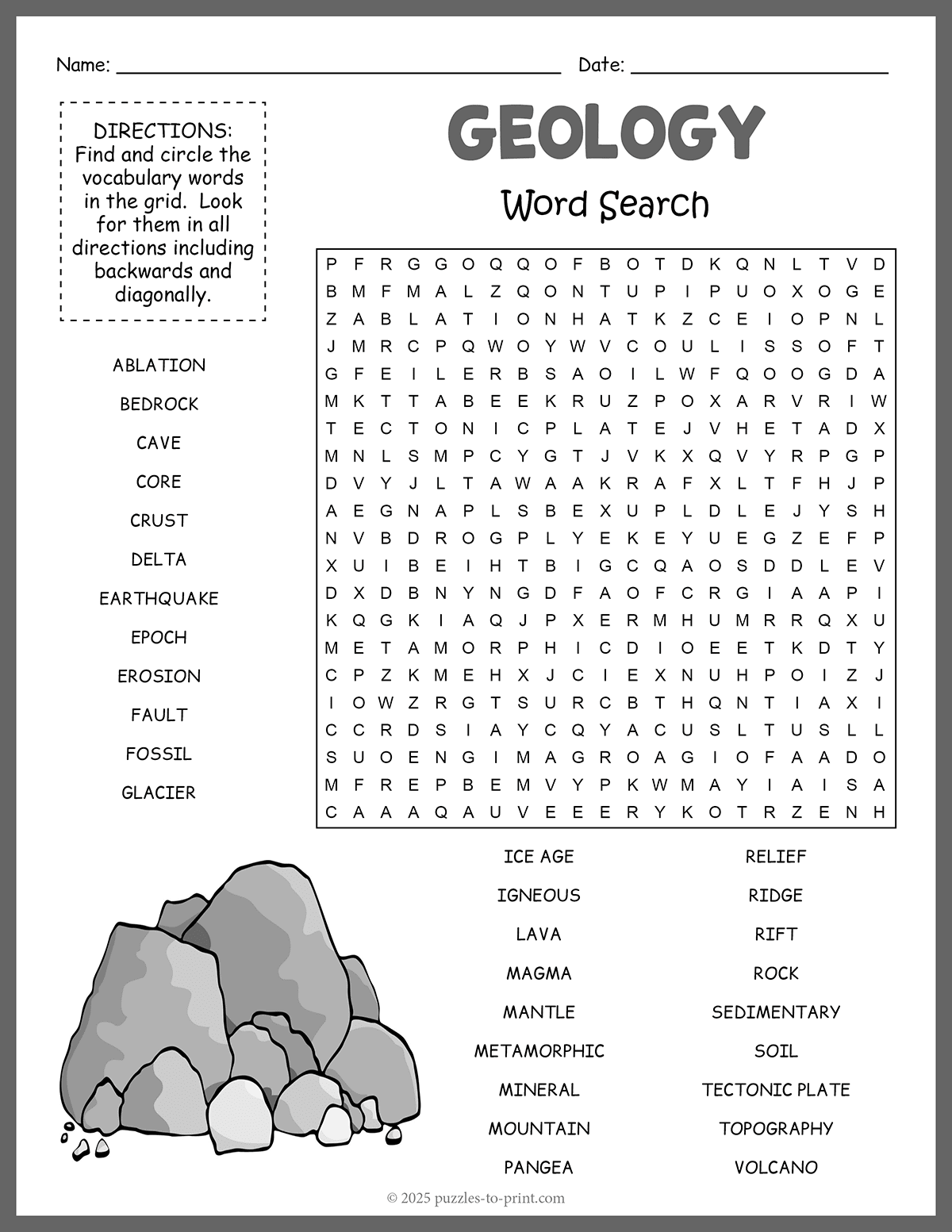 Free Printable Geology Word Search