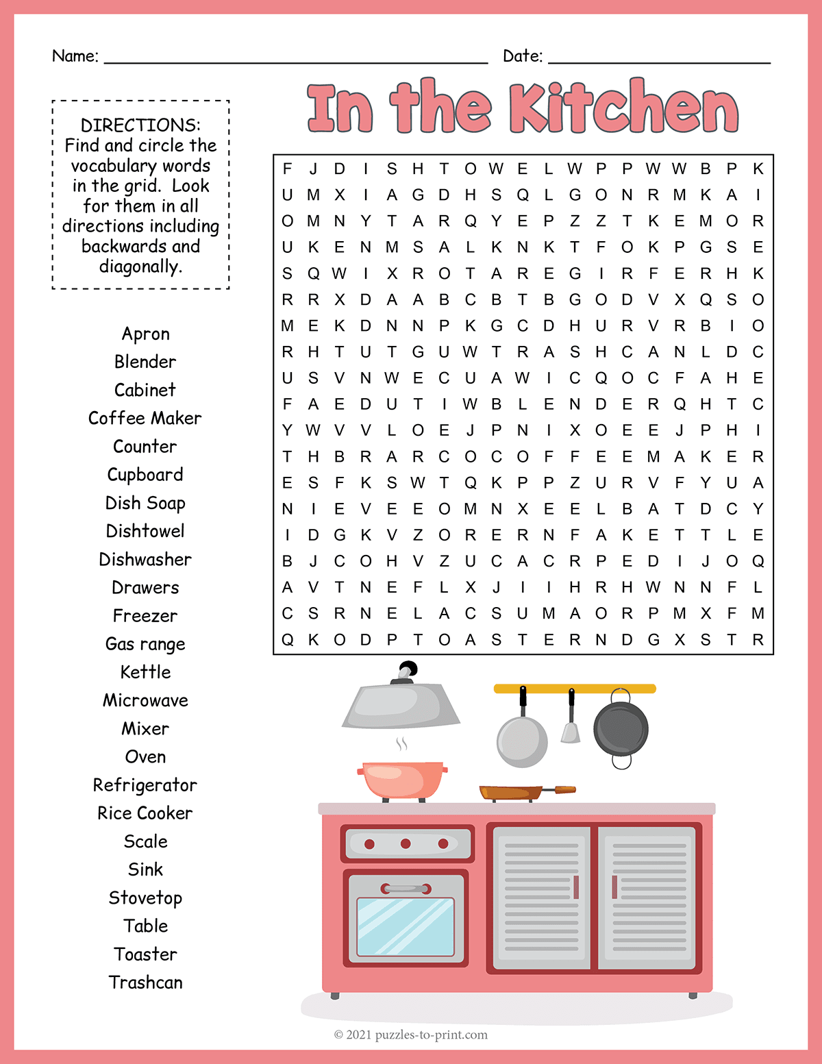 Free Printable In The Kitchen Word Search