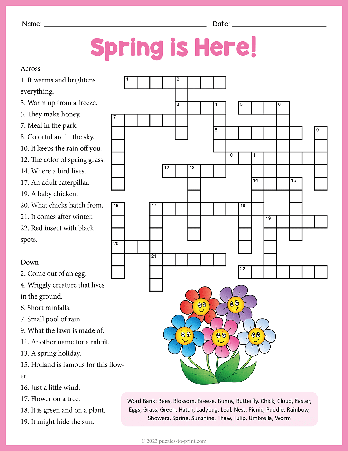 Free Printable Spring Crossword