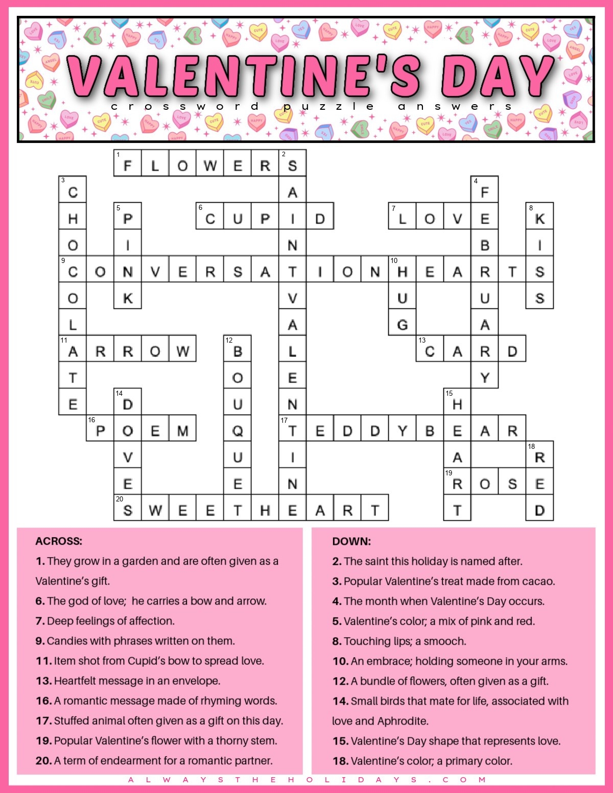 Free Printable Valentine s Day Crossword Puzzle PDF JPG 