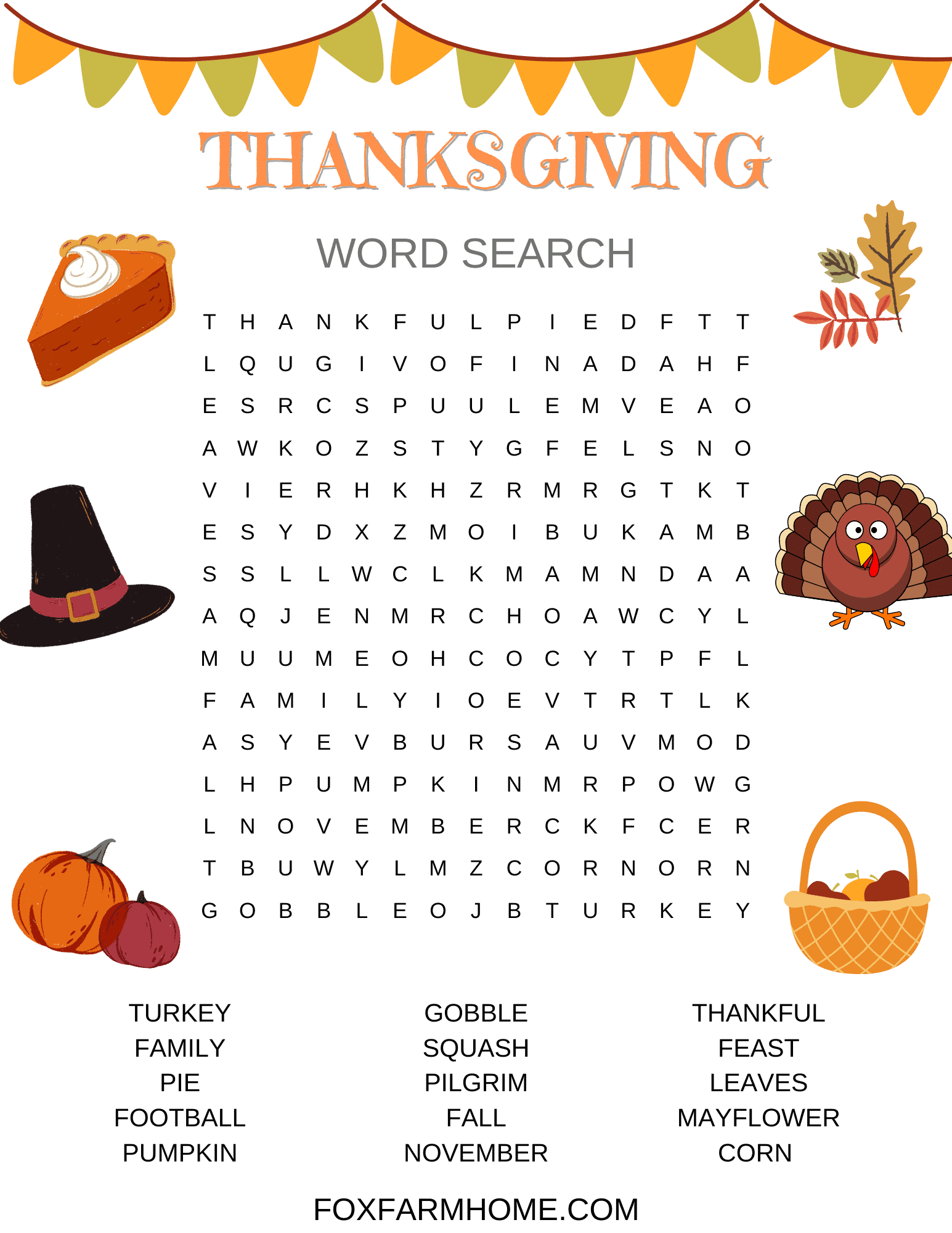 Free Thanksgiving Word Search Printable For Kids Fox Farm Home