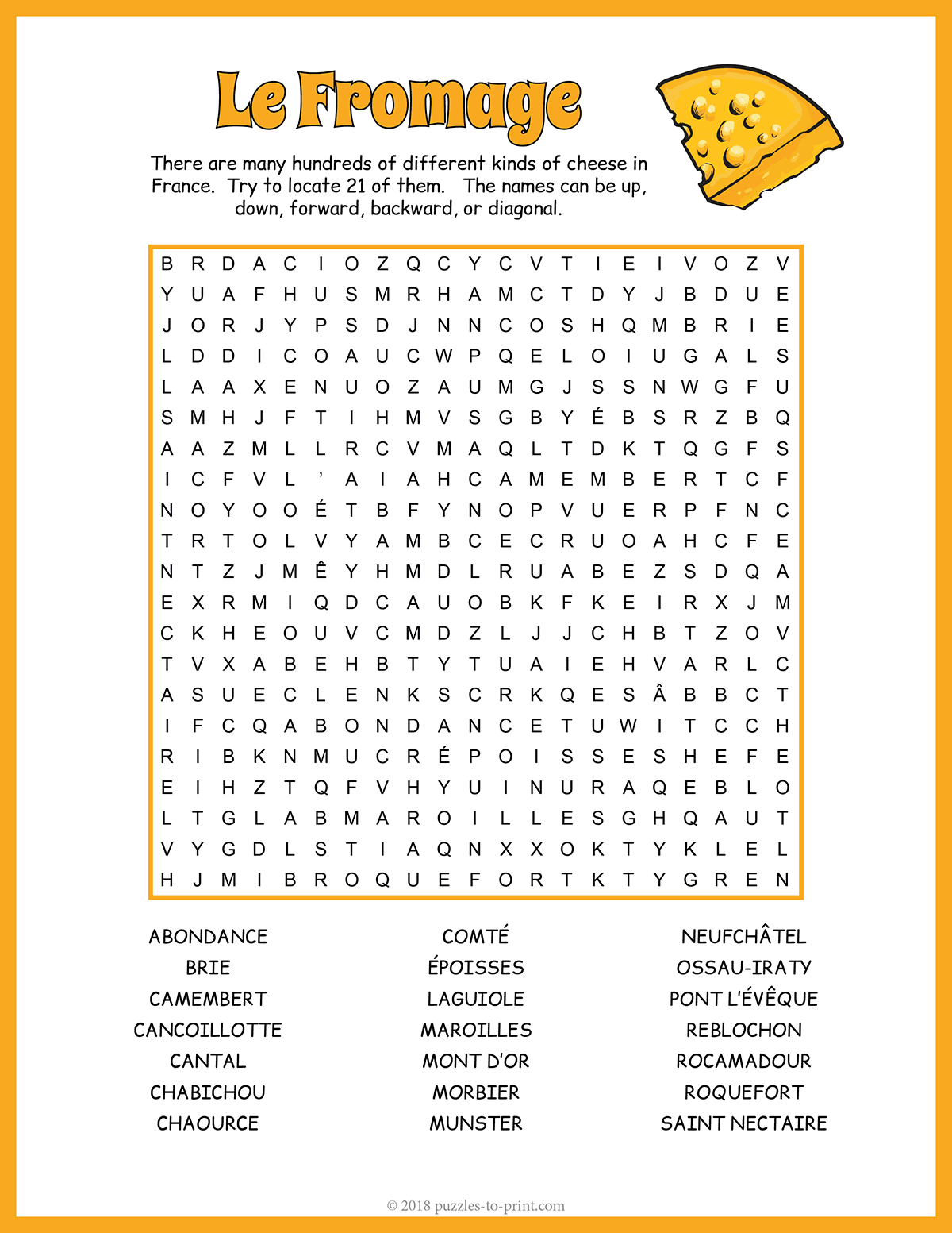 French Cheese Word Search