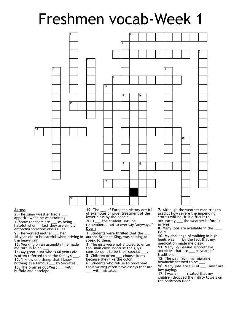 Freshmen Vocab Week 1 Crossword WordMint