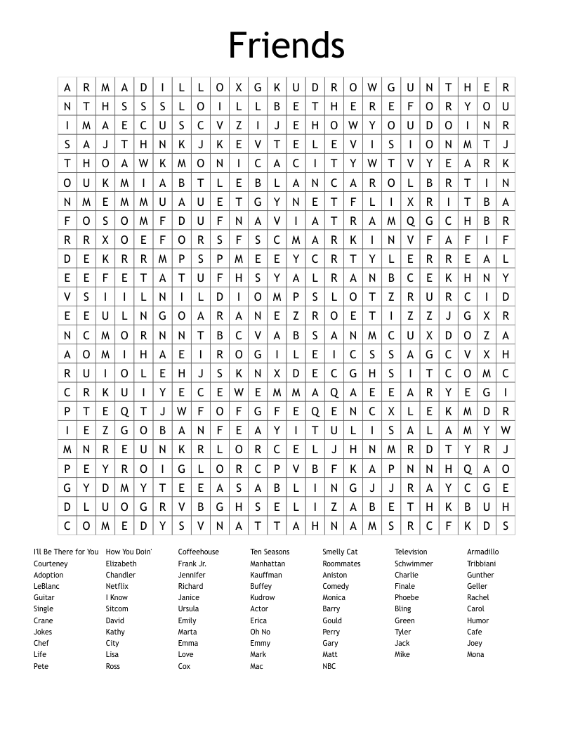Friends Word Search WordMint