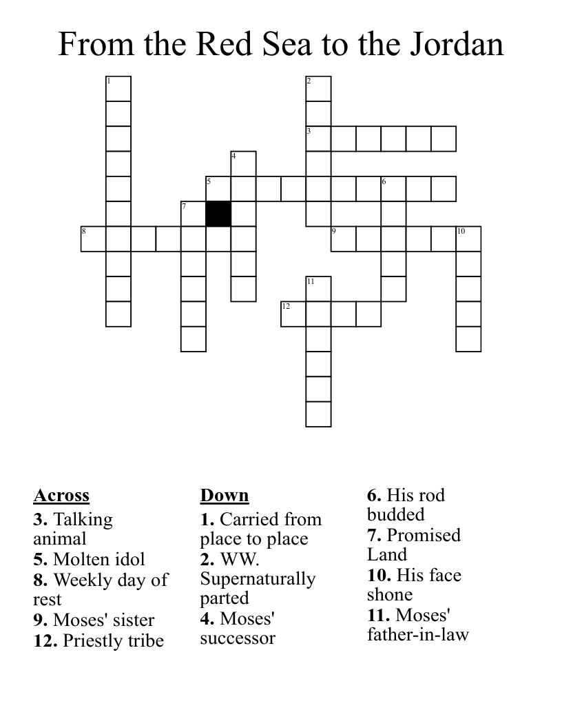 From The Red Sea To The Jordan Crossword WordMint