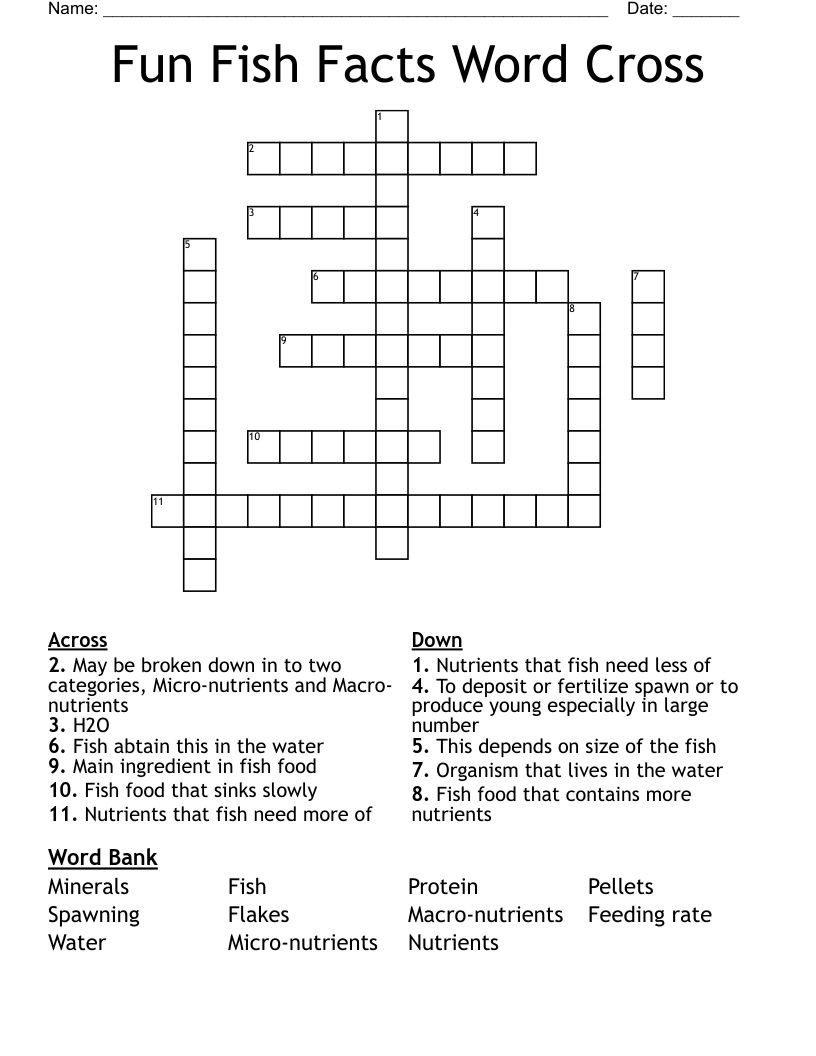 Fun Fish Facts Word Cross Crossword WordMint