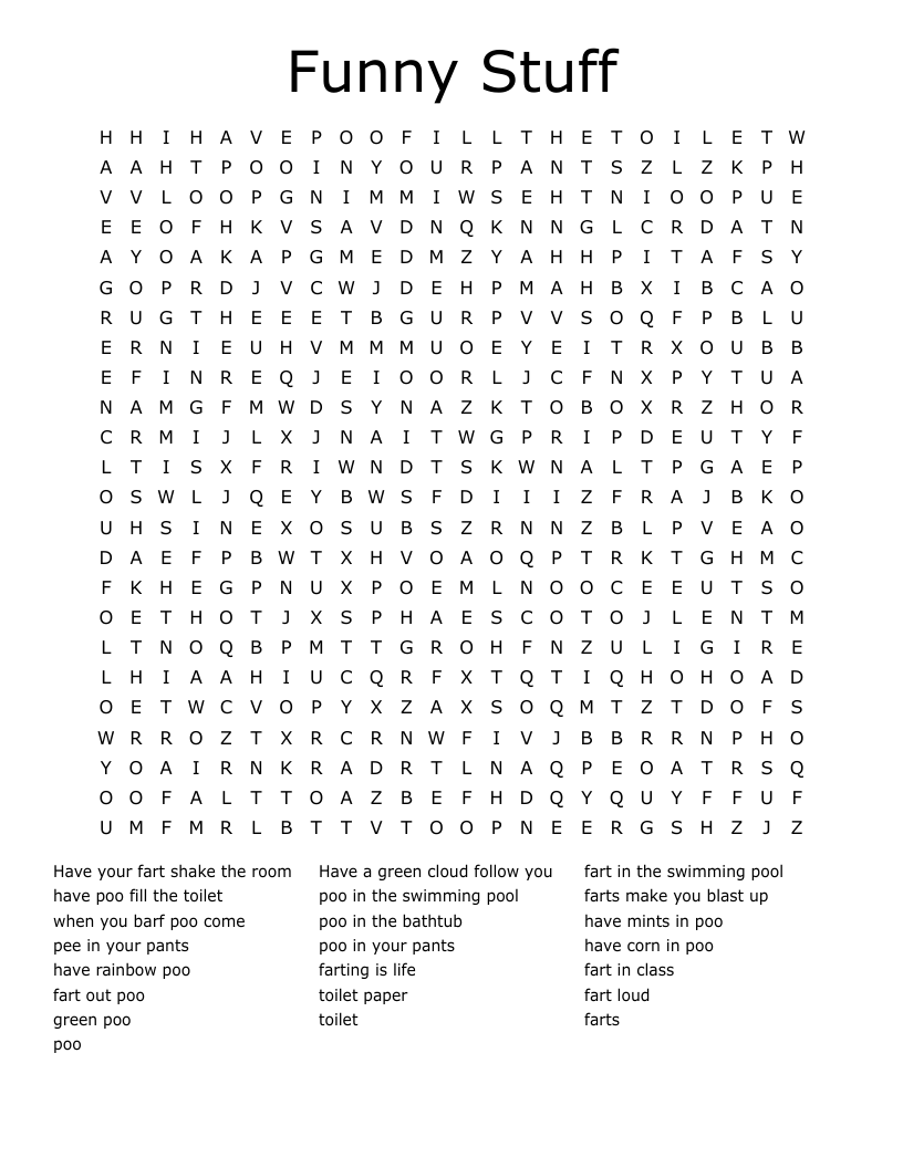Funny Stuff Word Search WordMint