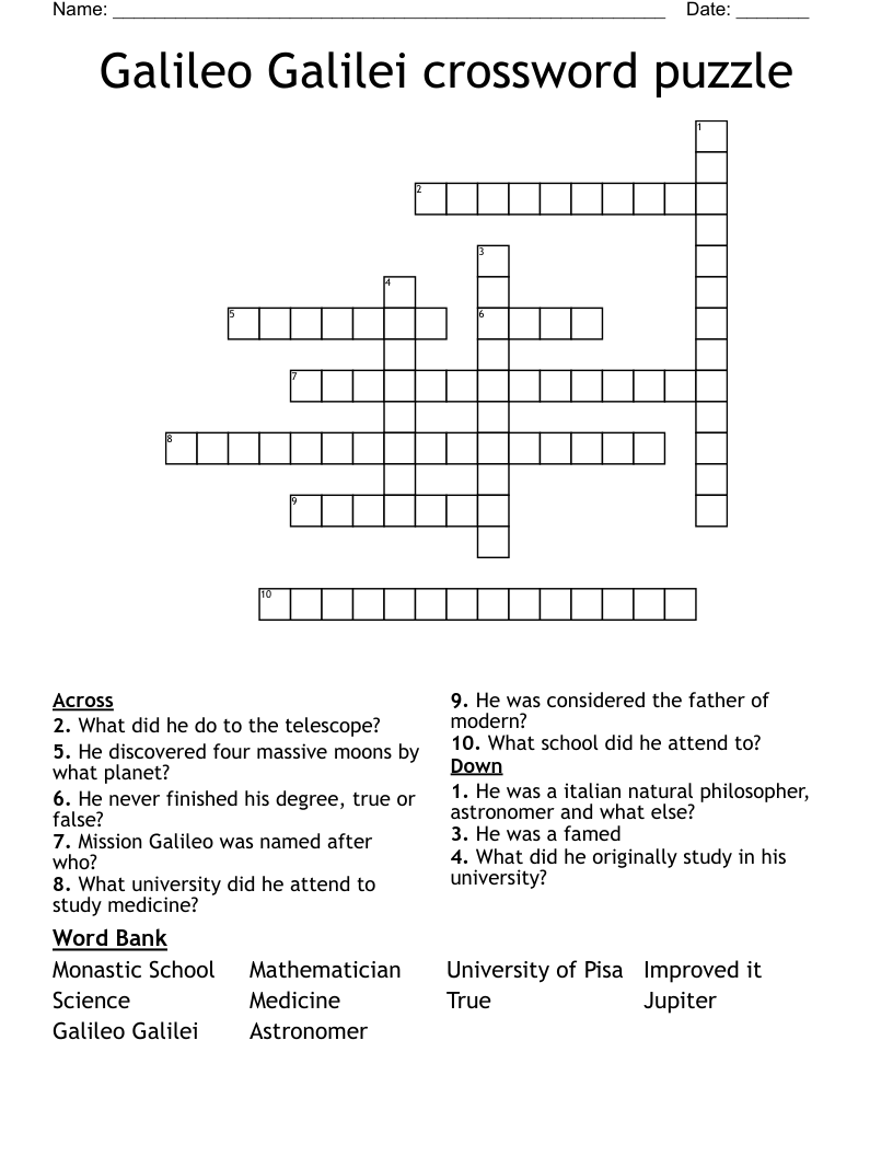 Galileo Galilei Crossword Puzzle WordMint