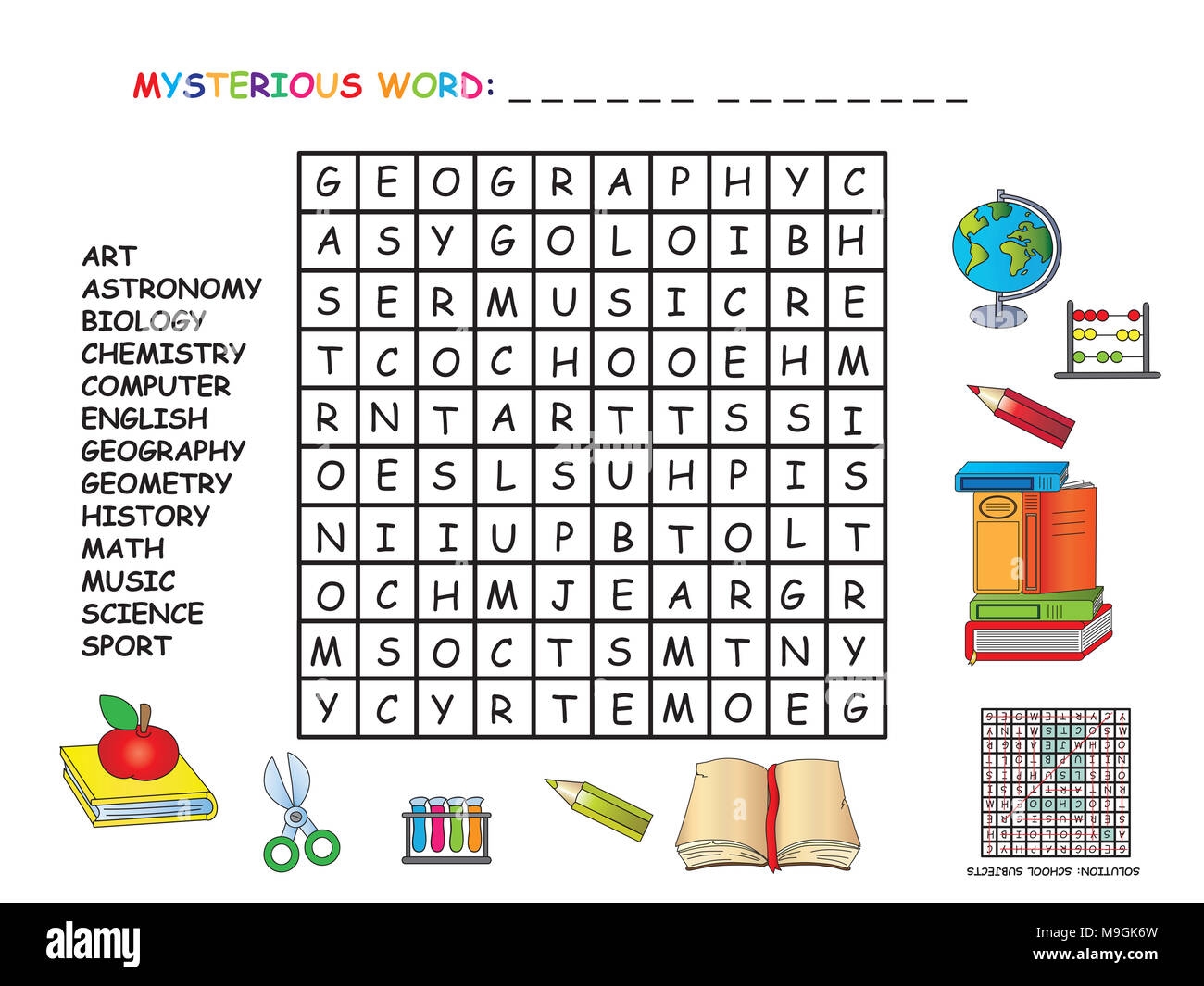 Game For Children Crossword Of School Subjects Stock Photo Alamy