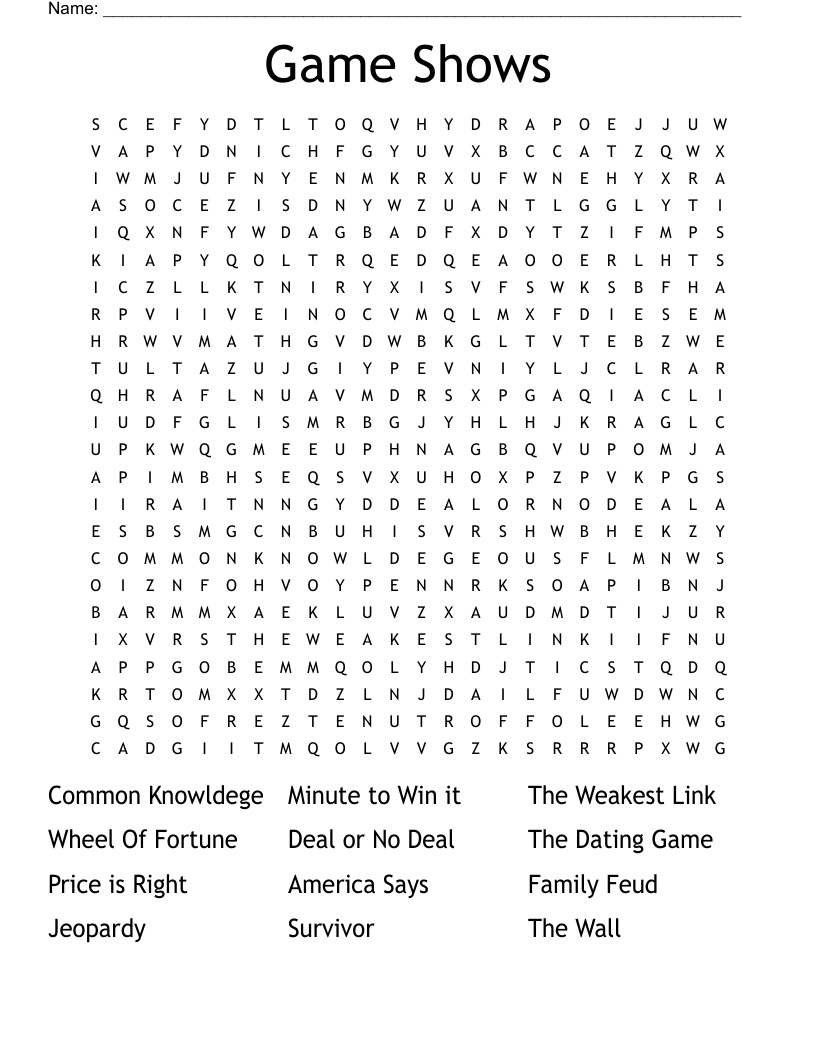 Game Shows Word Search WordMint