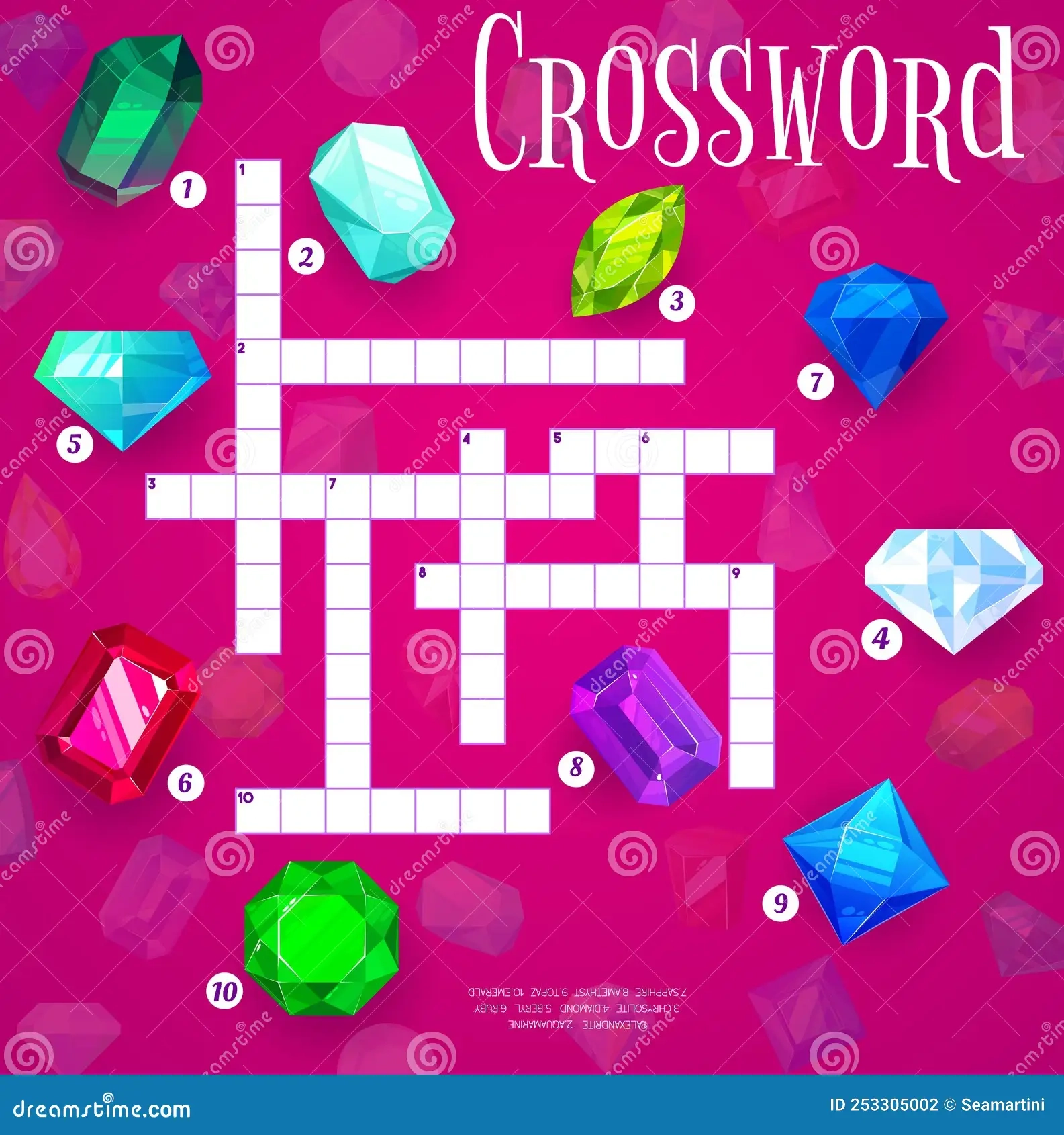 Gems Jewels And Crystals Crossword Grid Worksheet Stock Vector Illustration Of Stone Children 253305002