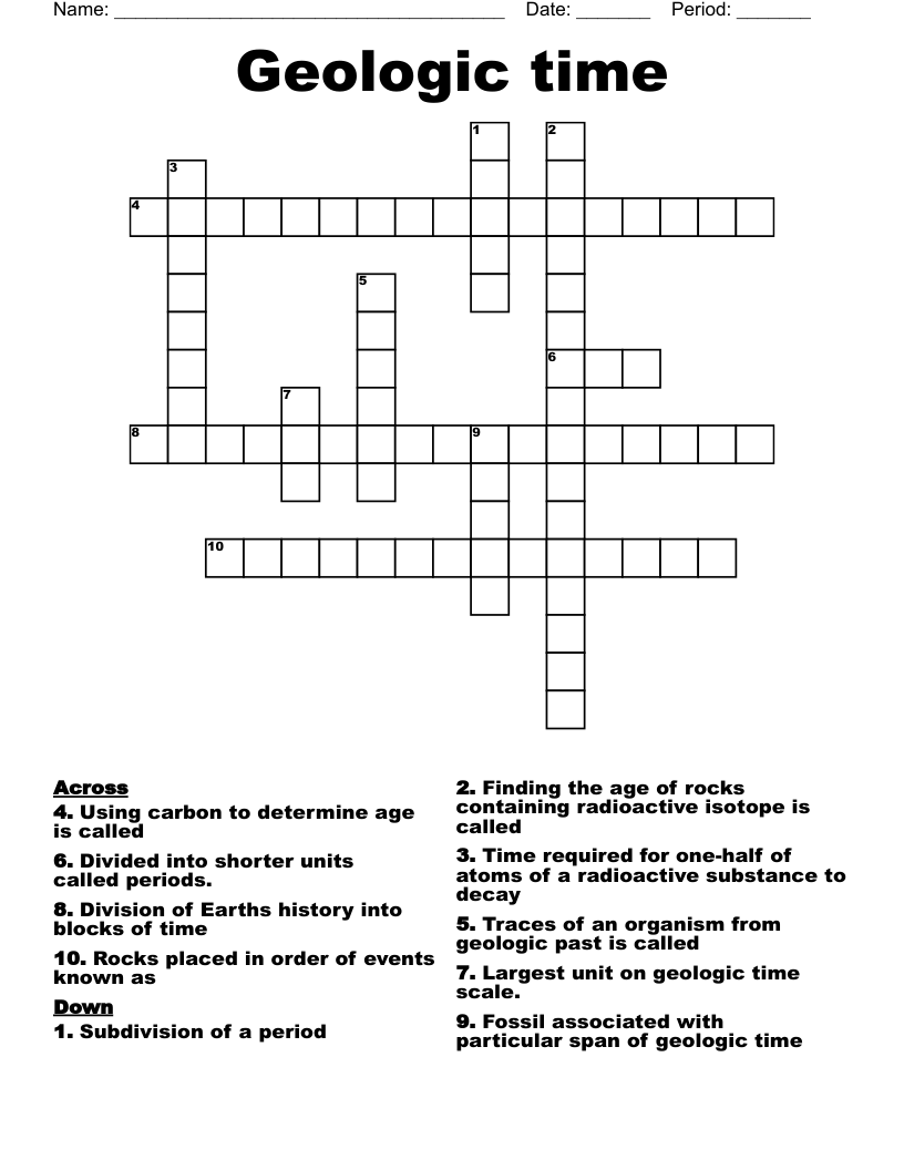 Geologic Time Crossword WordMint Geologic Time Crossword WordMint