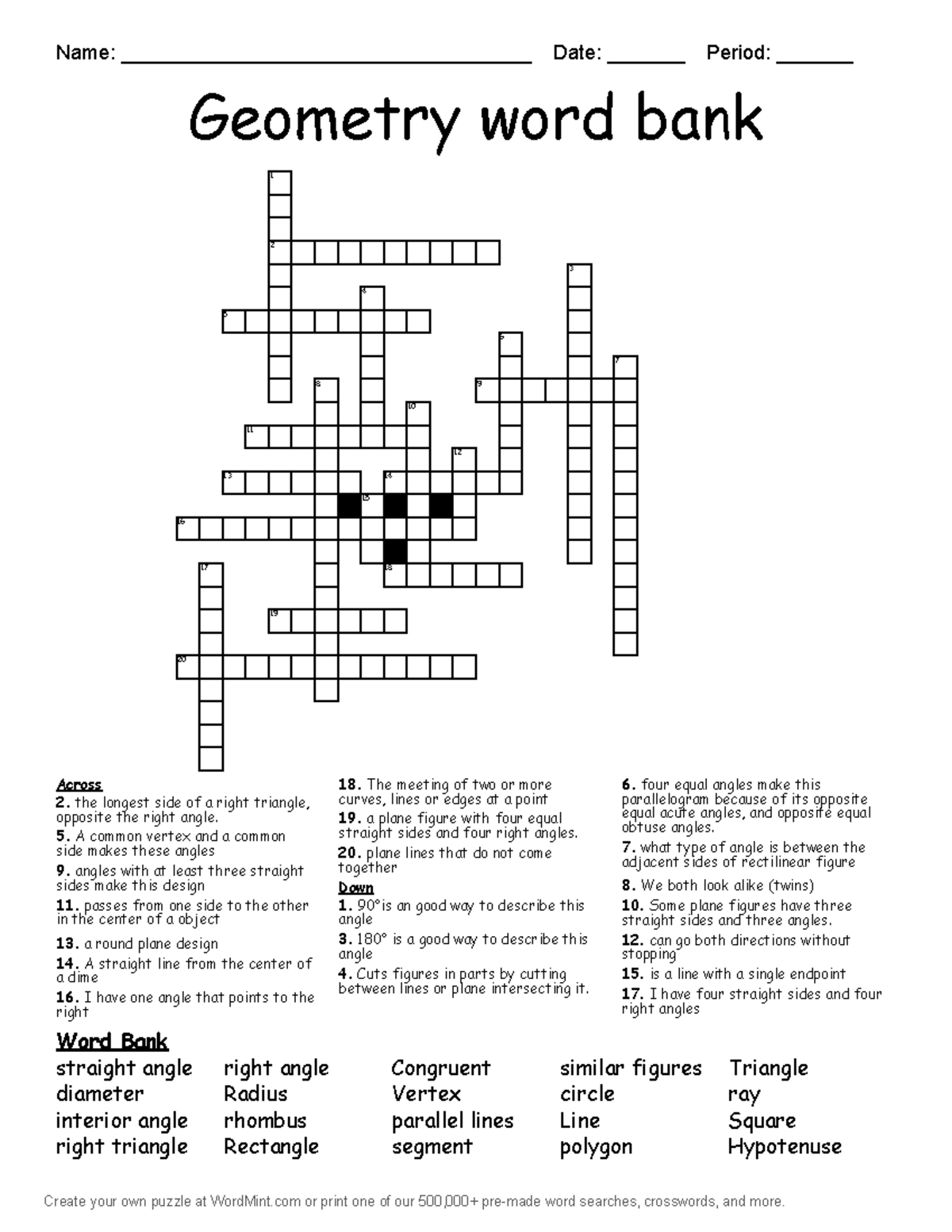 Geometry Word Bank Puzzle Study Resource For Geometry Class Studocu