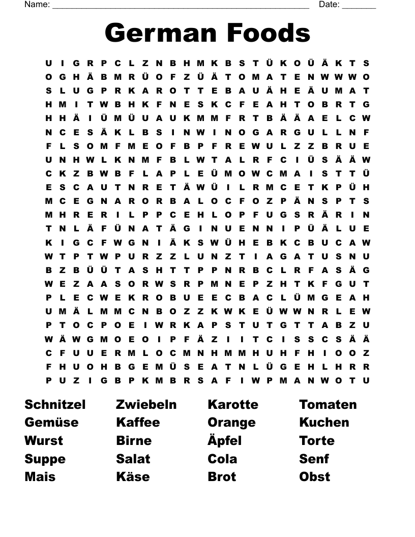 German Foods Word Search WordMint