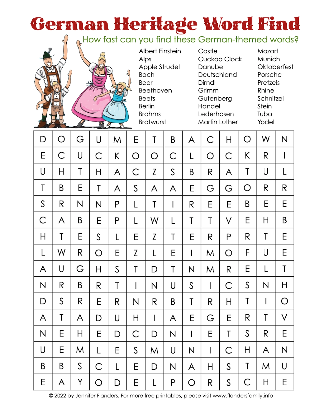 German Heritage Word Find Flanders Family Home Life