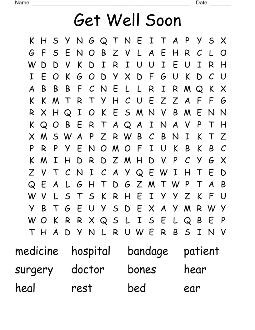 Get Well Soon Word Search WordMint