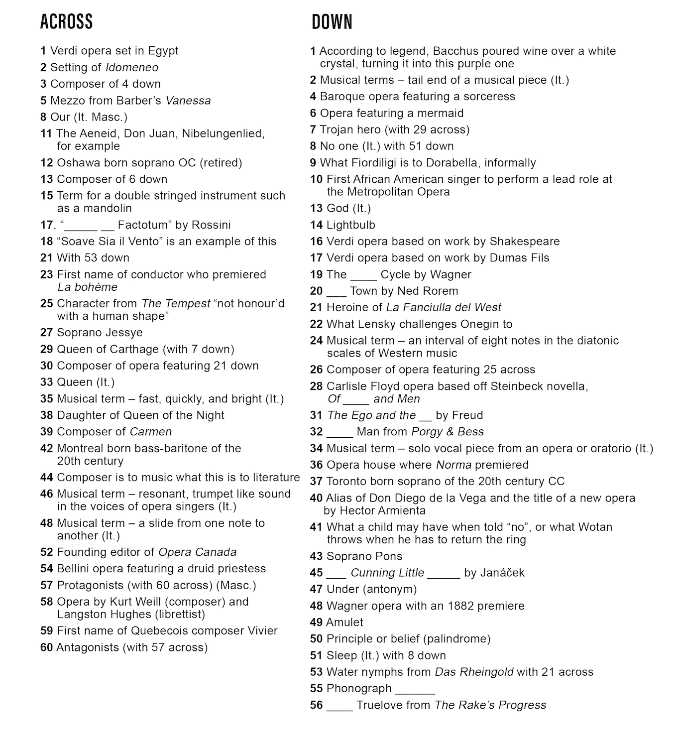 Give Your Opera Knowledge A Test Complete Our Crossword Puzzle Opera Canada