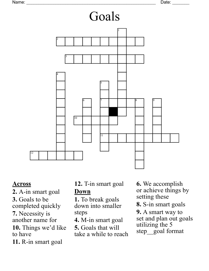 Goals Crossword WordMint