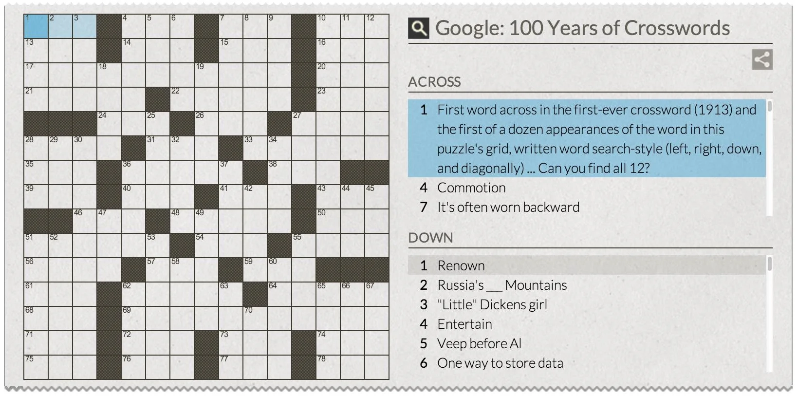 Google Doodles A Crossword Puzzle For 100th Anniversary 