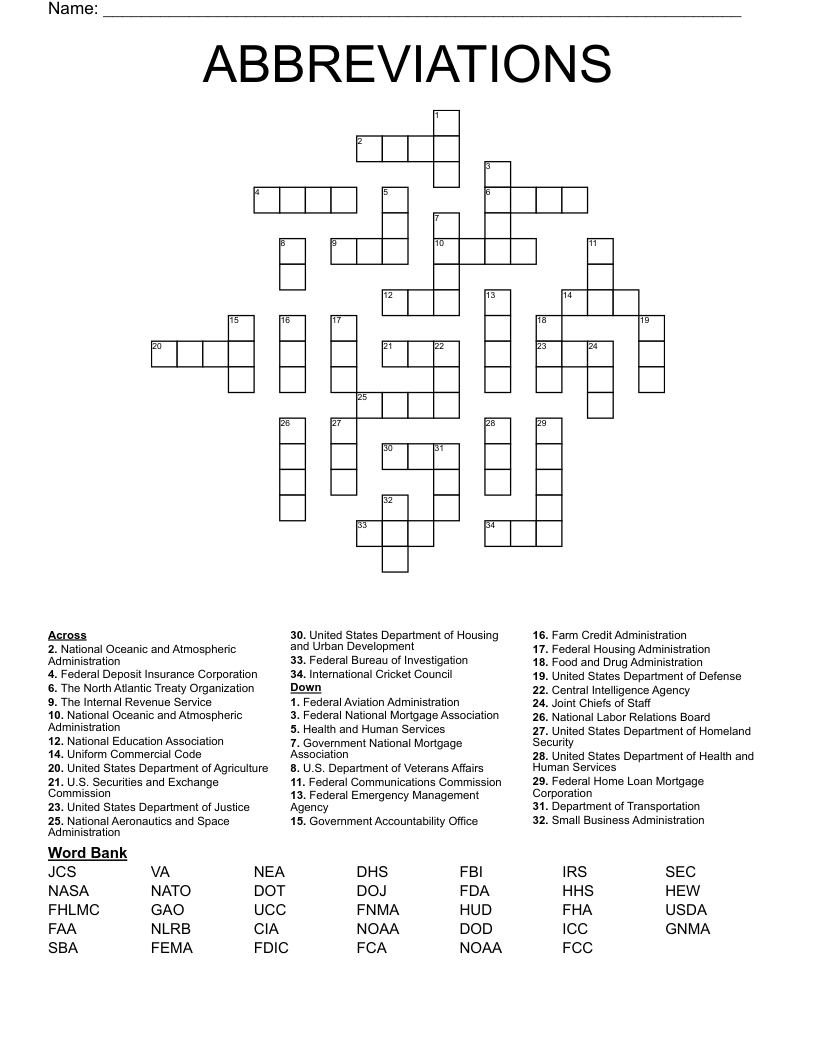 Government Departments Crossword WordMint