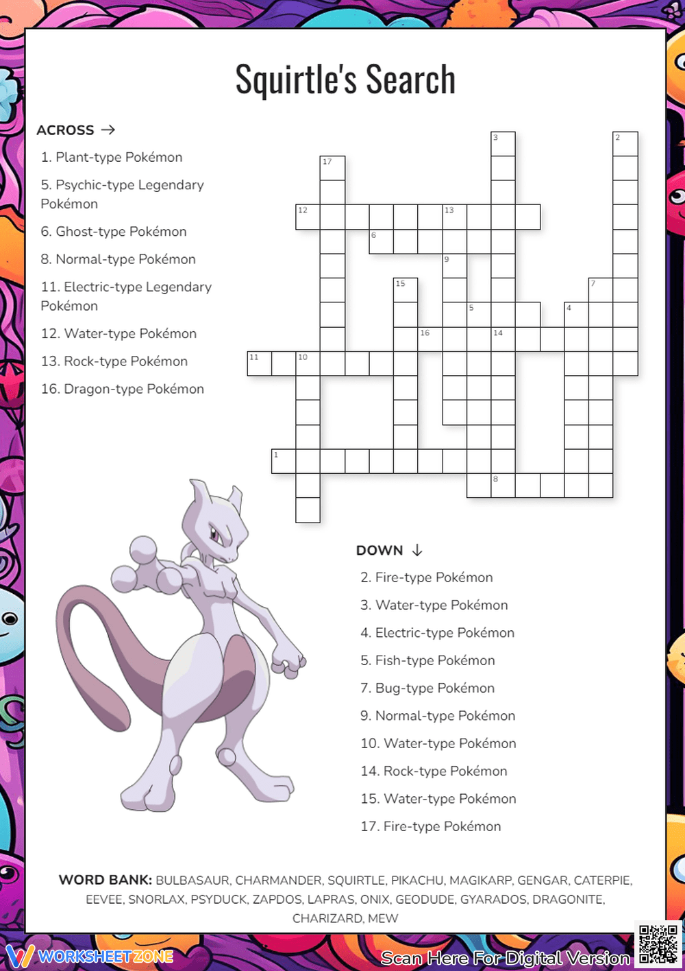 Grade 1 Pokemon Crossword Puzzle Worksheets Printable