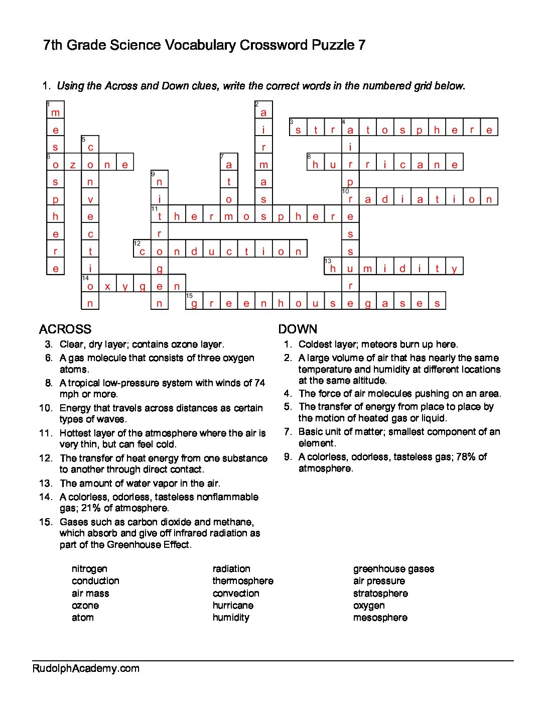 Grade 7 Science Terms Crossword 7 Answers Academic Worksheets Worksheets Library
